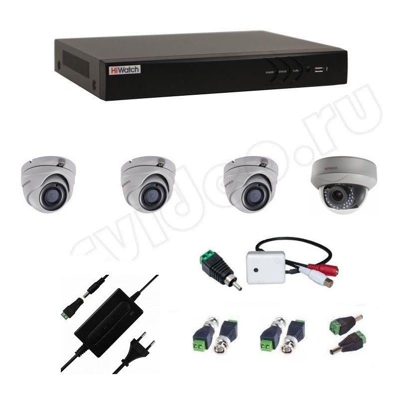 Комплект видеонаблюдения HiWatch 4-1-5 3Mp на 4 камеры с микрофоном